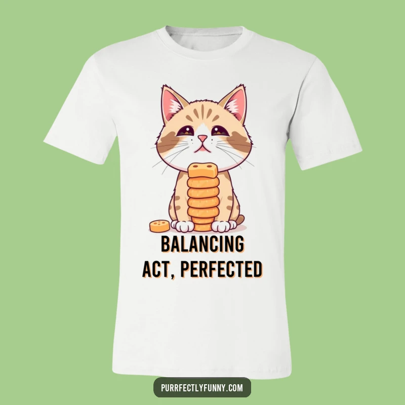 Funny Treat Balance Cat T-Shirt: Wear Your Appetite Hilariously