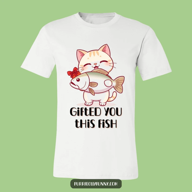 Funny Cat Offering Fish T-Shirt - Hilarious Feline Gift for Ultimate Cat Fans