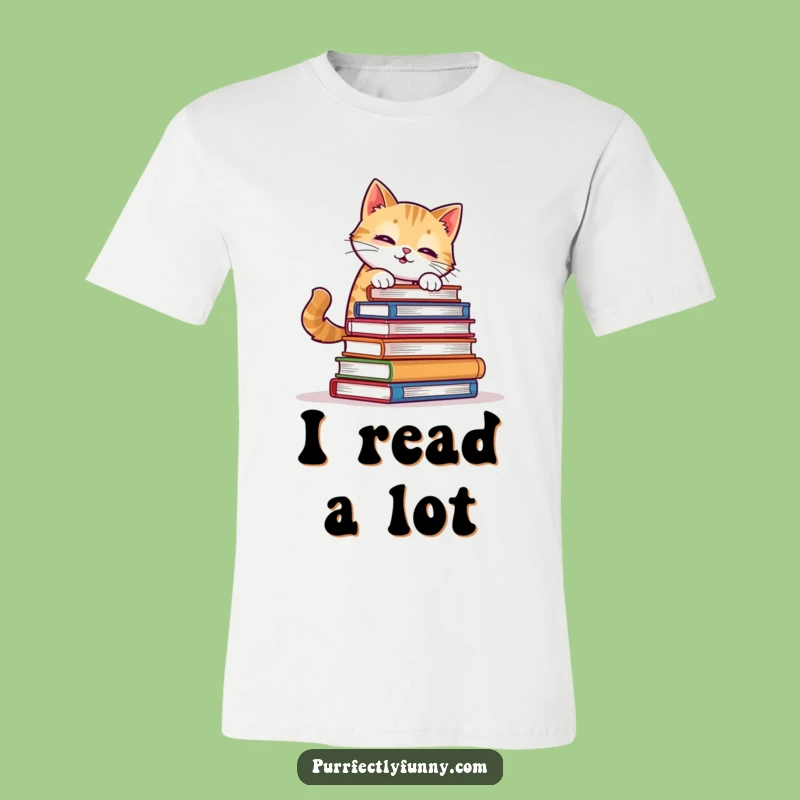 Funny Cat Book Balance T-Shirt - Comical Literary Apparel for Cat Fans