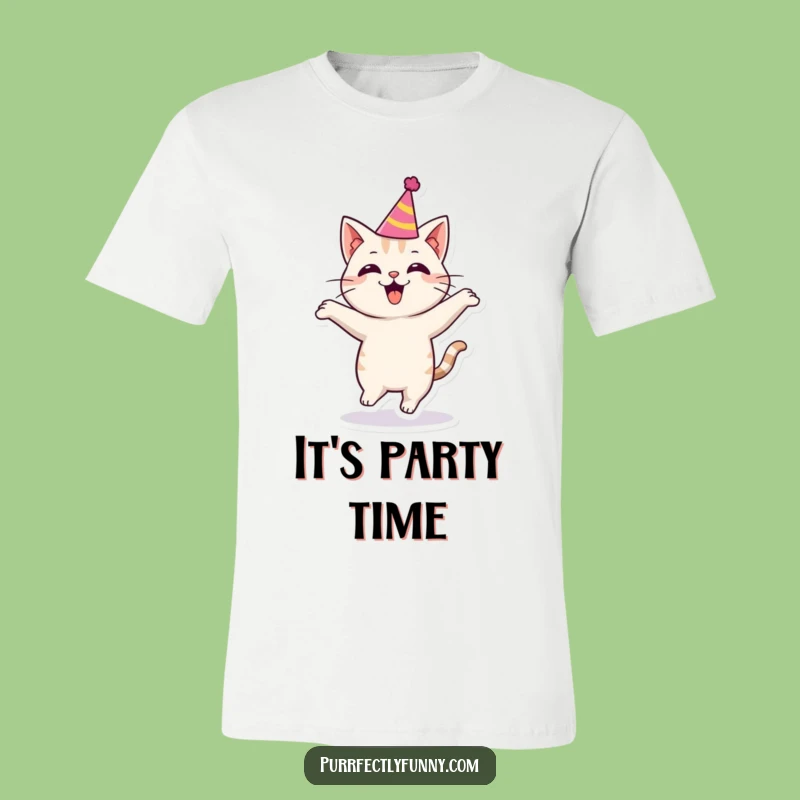 Funny Party Cat T-Shirt - Bouncing Feline Celebration Tee for Fun Lovers