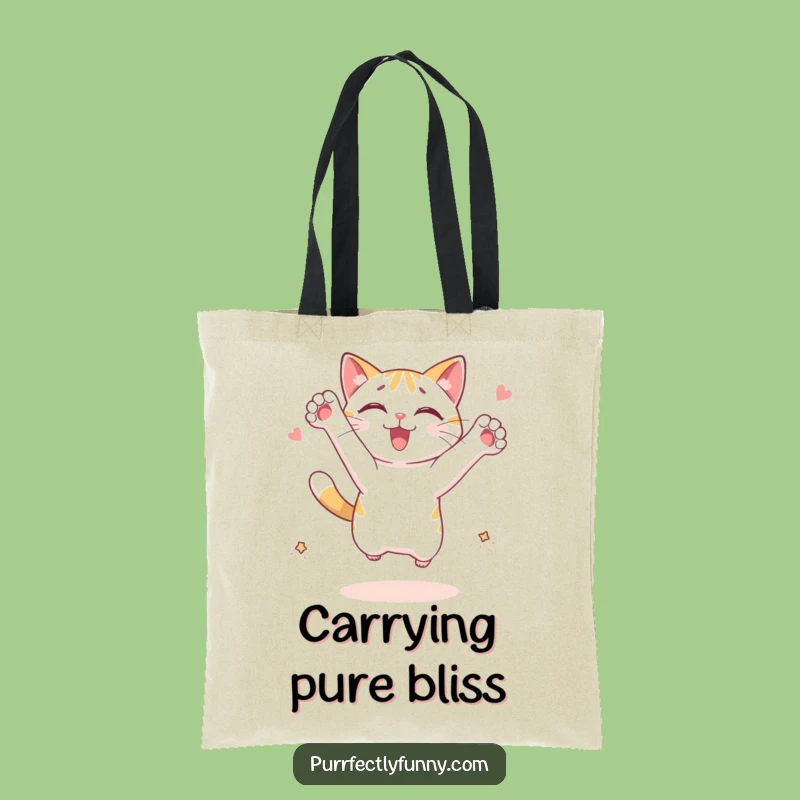 Funny Leaping Cat Tote Bag: Imagined Treat Chase - Carry Your Fun Funny Gift!