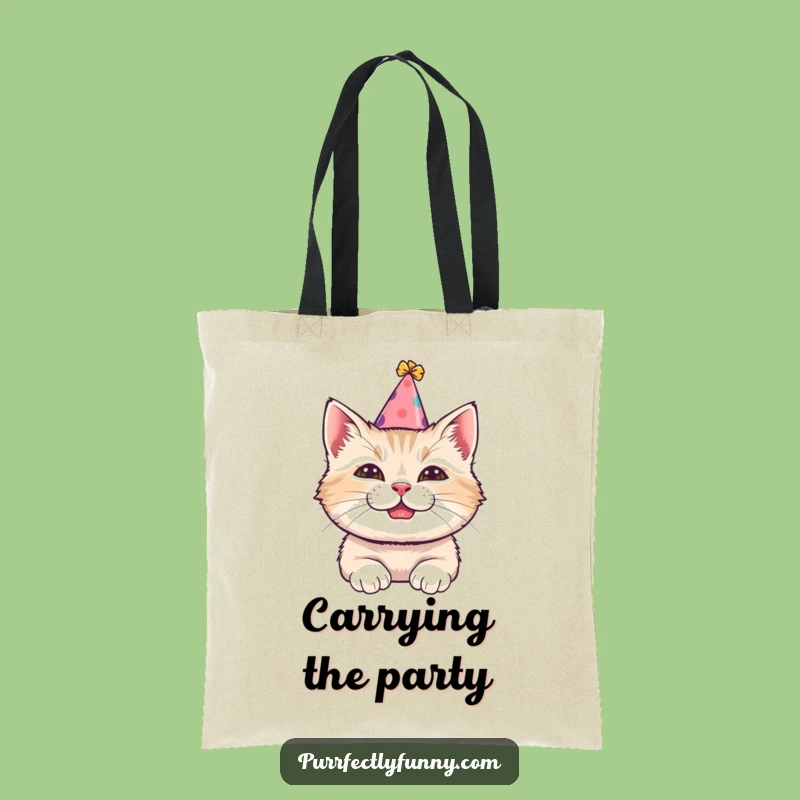 Funny Party Cat Tote Bag - Tilted Hat Carryall, Perfect Gift