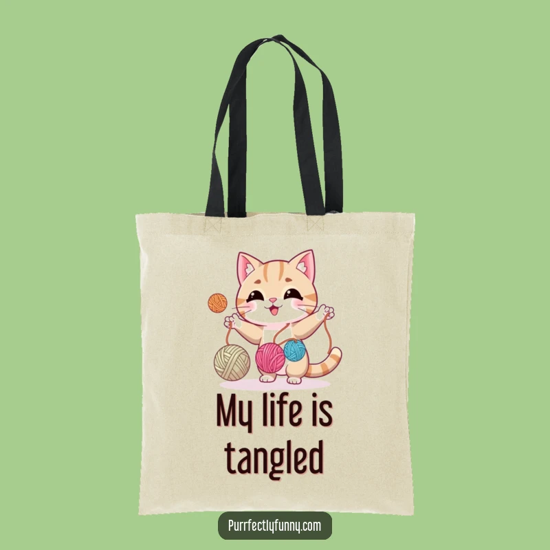 Funny Cat Juggling Yarn Tote Bag - Stylish Carry-all for Crafters & Cat Fans