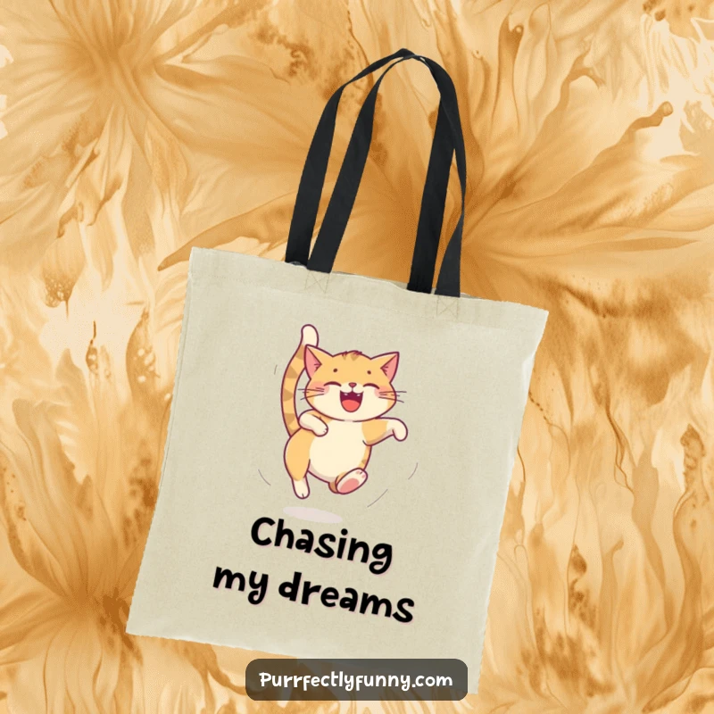 Funny cat tote bag, cat in a dizzy tail chase, humorous and playful accessory, great funny gift.