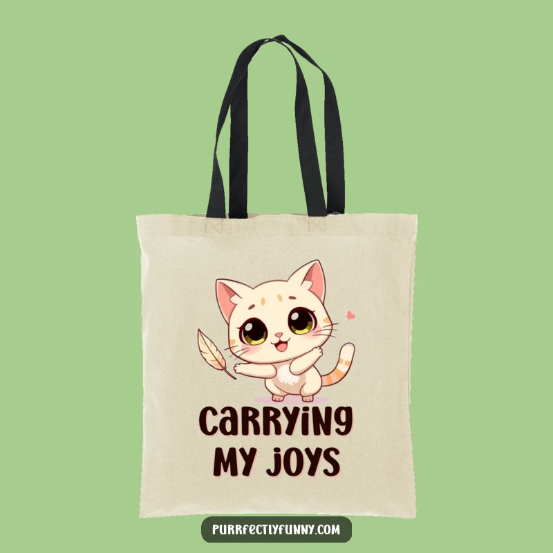 Funny Joyful Cat Feather Chase Tote Bag Carry Your Fun Funny Gift
