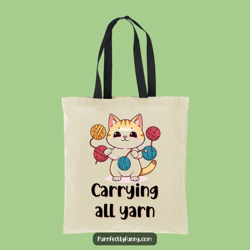 Funny Juggling Cat Yarn Tote Bag: Carry Your Crafty Fun