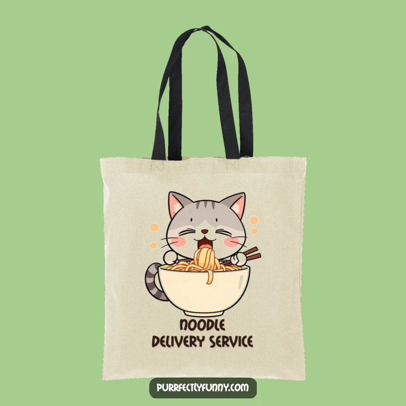 Funny Noodle Cat Slurp Tote Bag: Carry Your Love for Food with Humorous Style